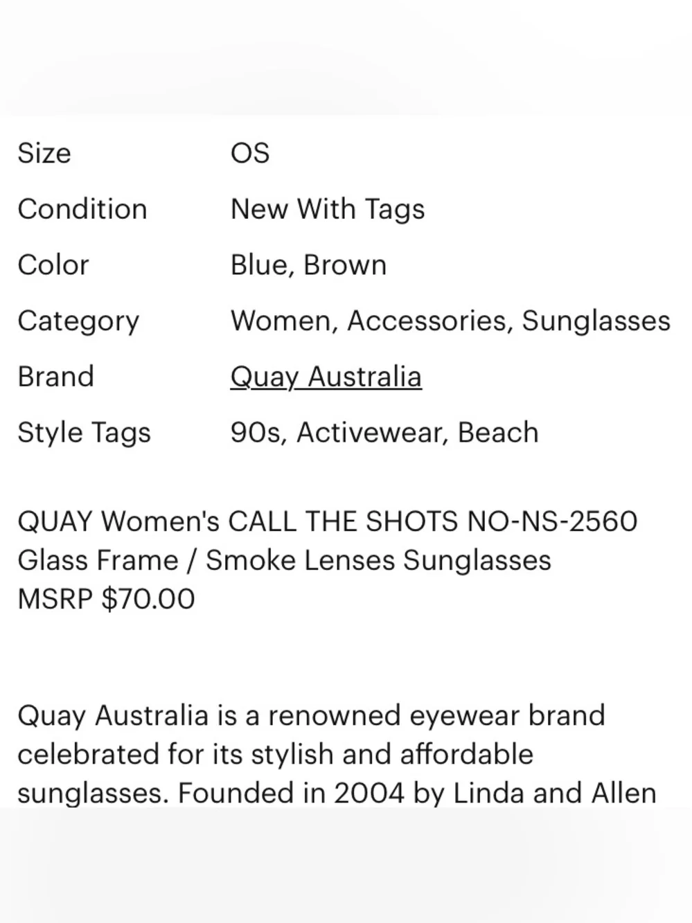 QUAY CALL THE SHOTS NO-NS-2560 tortoise Frame Smoke Lenses Sunglasses New in bag